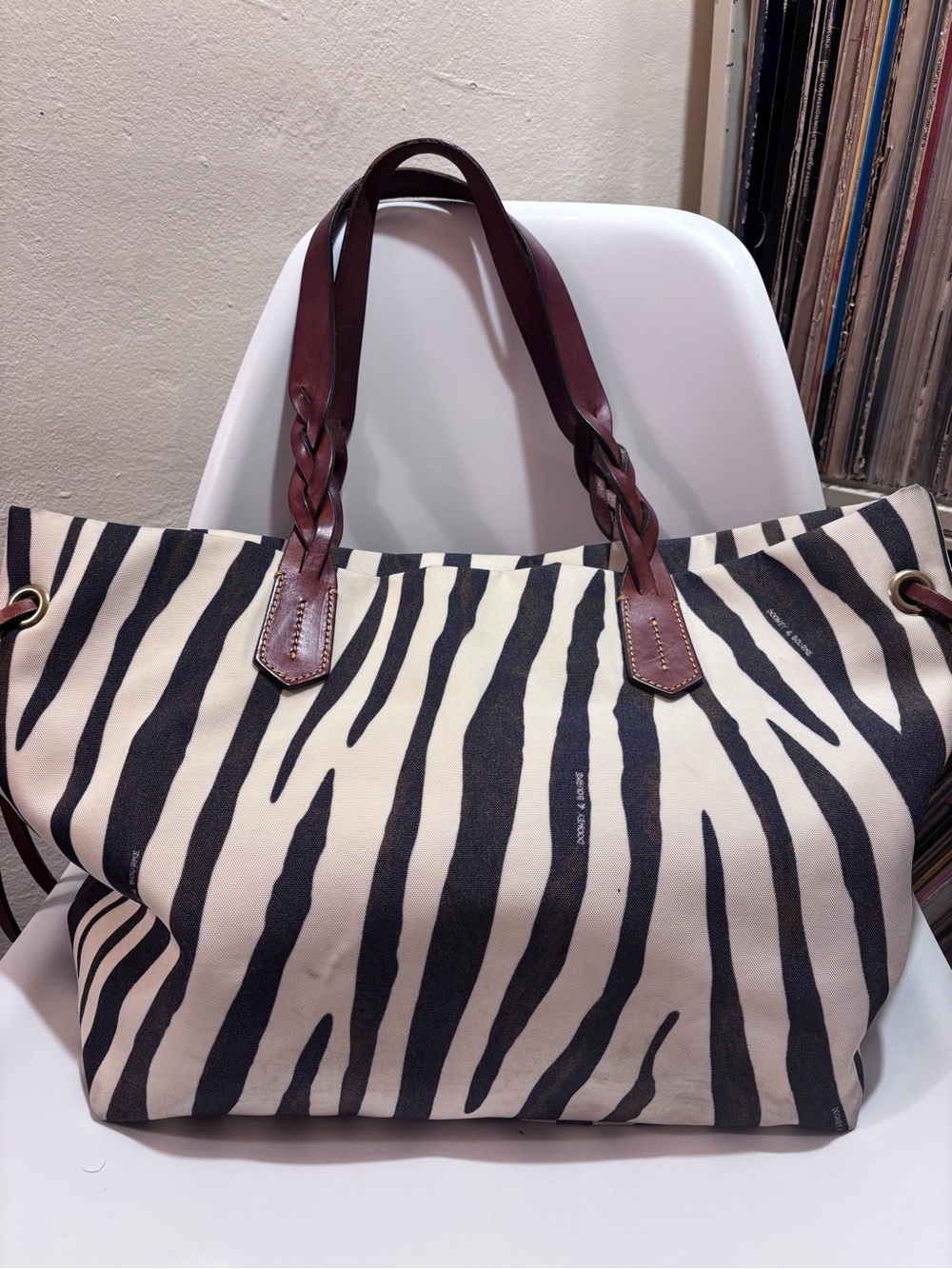 Dooney & Bourke Large Zebra-Print Tote with Brown Leather Shoulder Straps - Picture 5 of 9